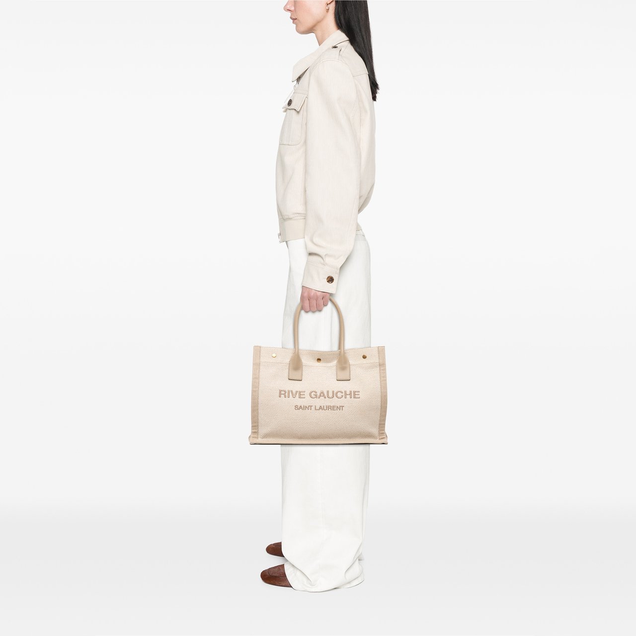 Saint Laurent Small Canvas Rive Gauche Tote Bruin