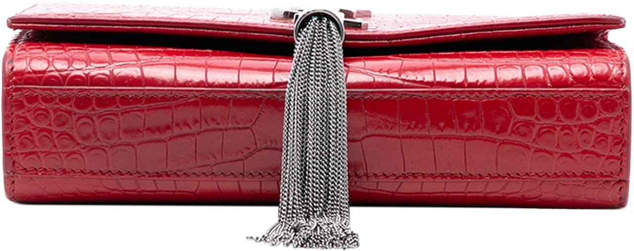 Saint Laurent Small Embossed Leather Kate Tassel Crossbody Rood
