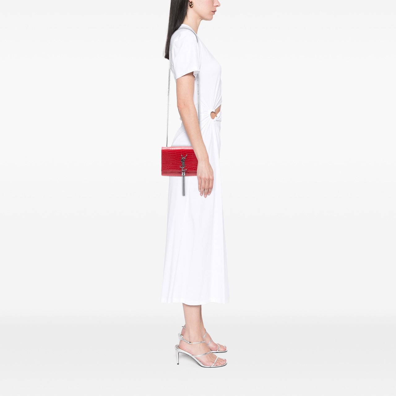 Saint Laurent Small Embossed Leather Kate Tassel Crossbody Rood