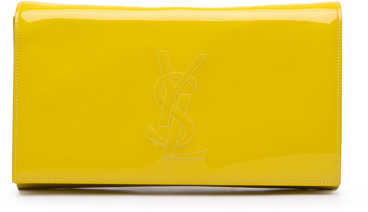 Saint Laurent Patent Belle Du Jour Clutch Geel