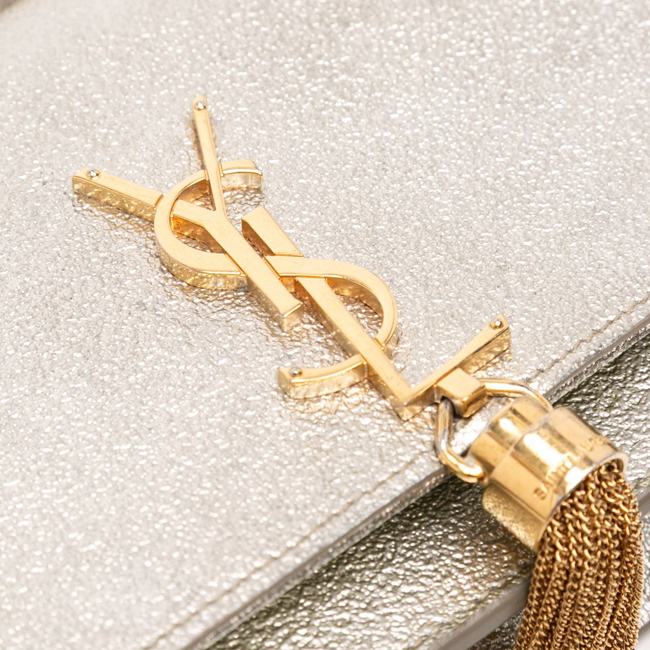 Saint Laurent Metallic Calfskin Monogram Kate Tassel Wallet on Chain Goud