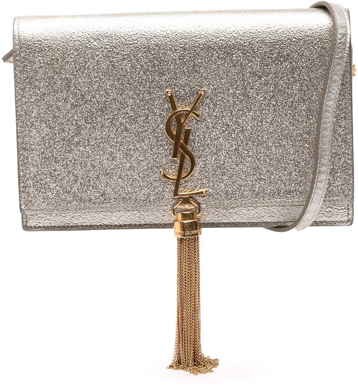 Saint Laurent Metallic Calfskin Monogram Kate Tassel Wallet on Chain Goud