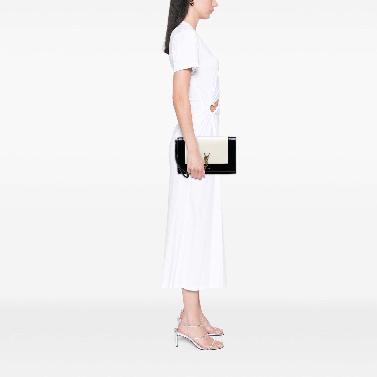 Saint Laurent Brushed Leather Trimmed Lambskin Cassandre Flap Pouch Wit