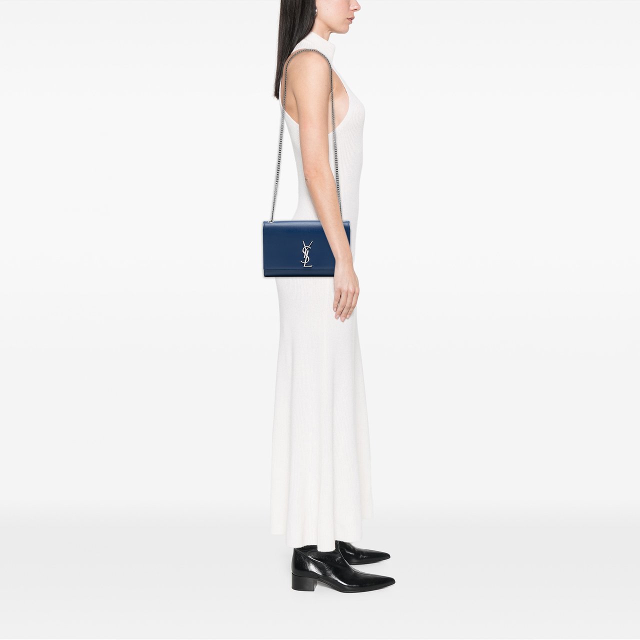 Saint Laurent Medium Grain De Poudre Monogram Kate Crossbody Blauw