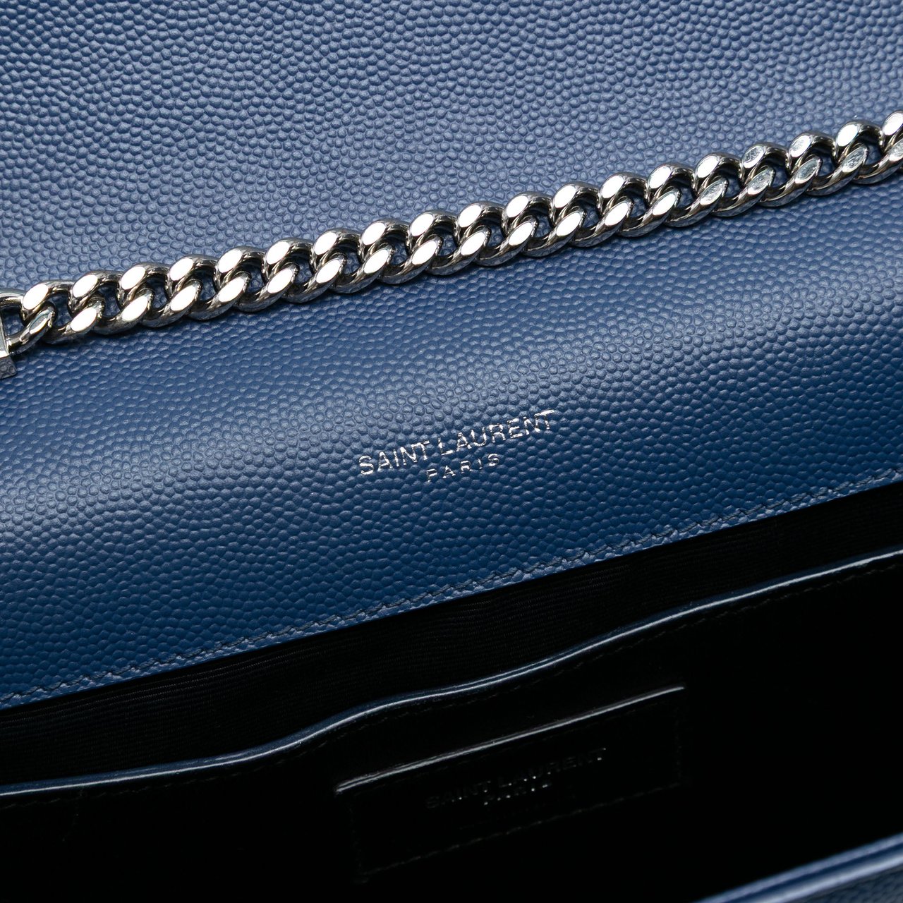 Saint Laurent Medium Grain De Poudre Monogram Kate Crossbody Blauw