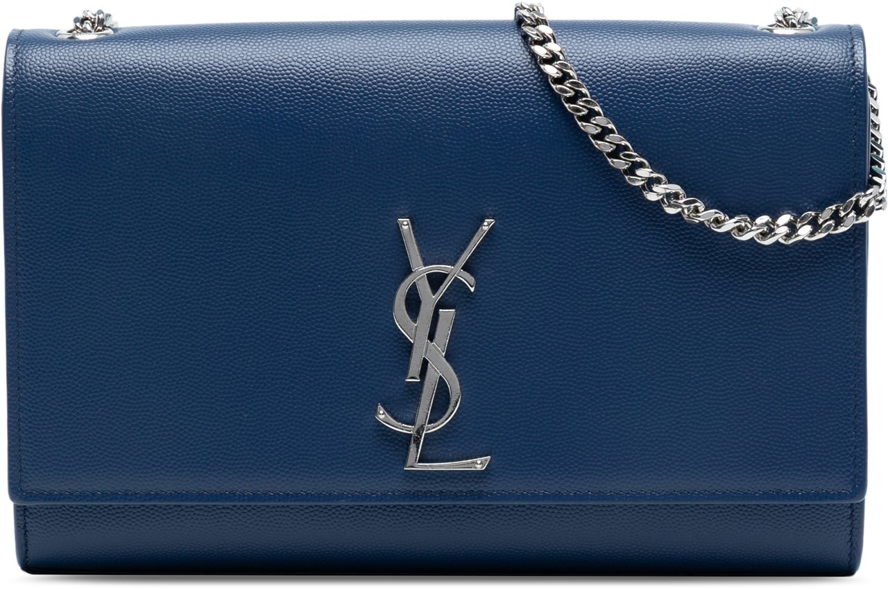 Saint Laurent Medium Grain De Poudre Monogram Kate Crossbody Blauw