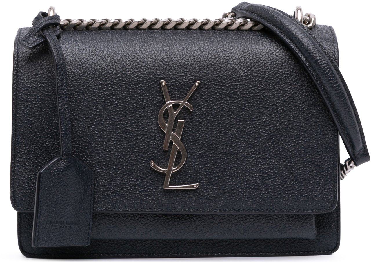 Saint Laurent Small Grained Calfskin Monogram Sunset Crossbody Blauw