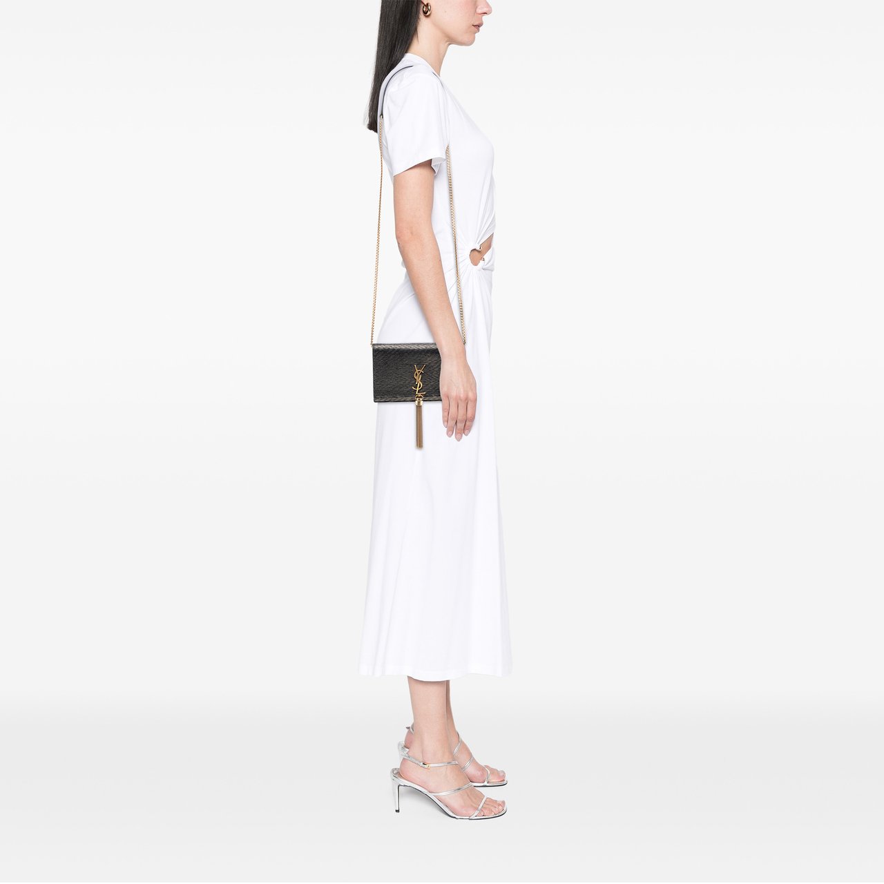 Saint Laurent Suede Monogram Kate Tassel Wallet on Chain Zwart