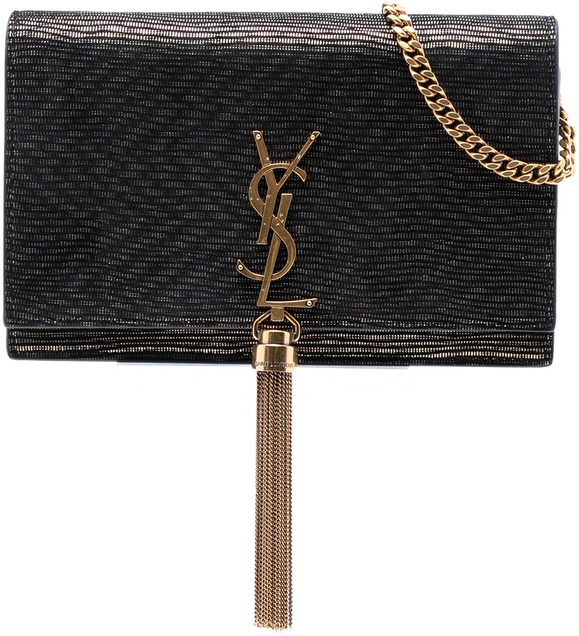 Saint Laurent Suede Monogram Kate Tassel Wallet on Chain Zwart