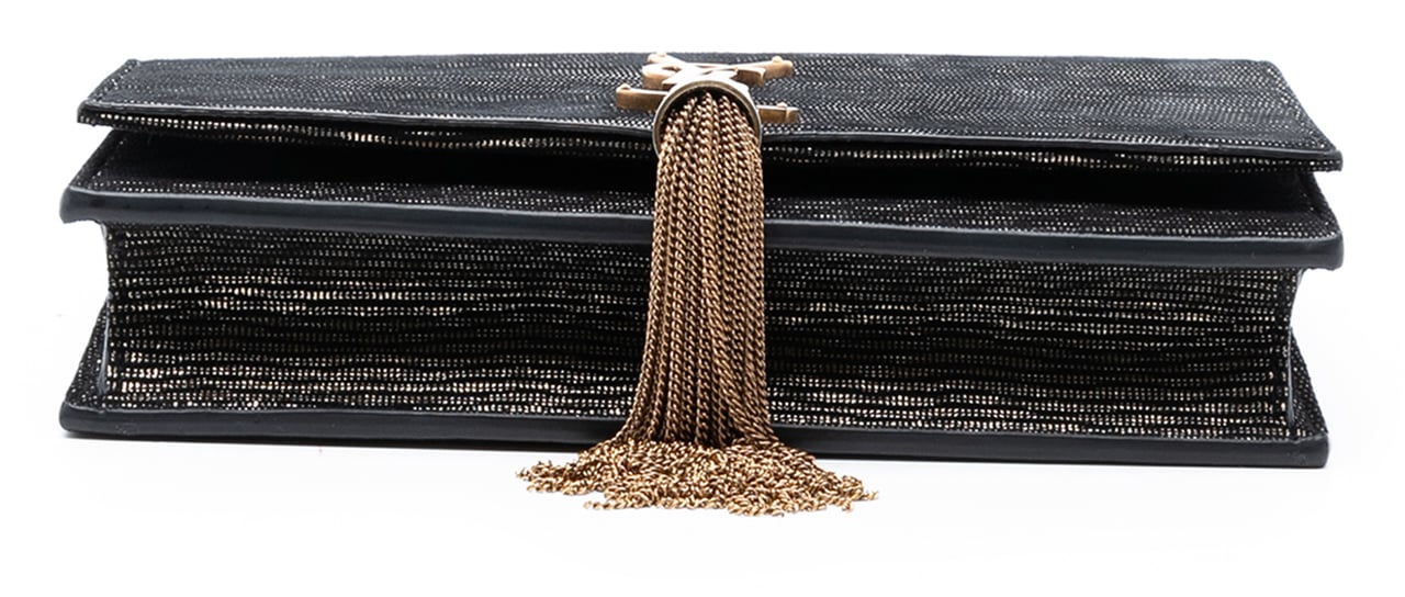 Saint Laurent Suede Monogram Kate Tassel Wallet on Chain Zwart