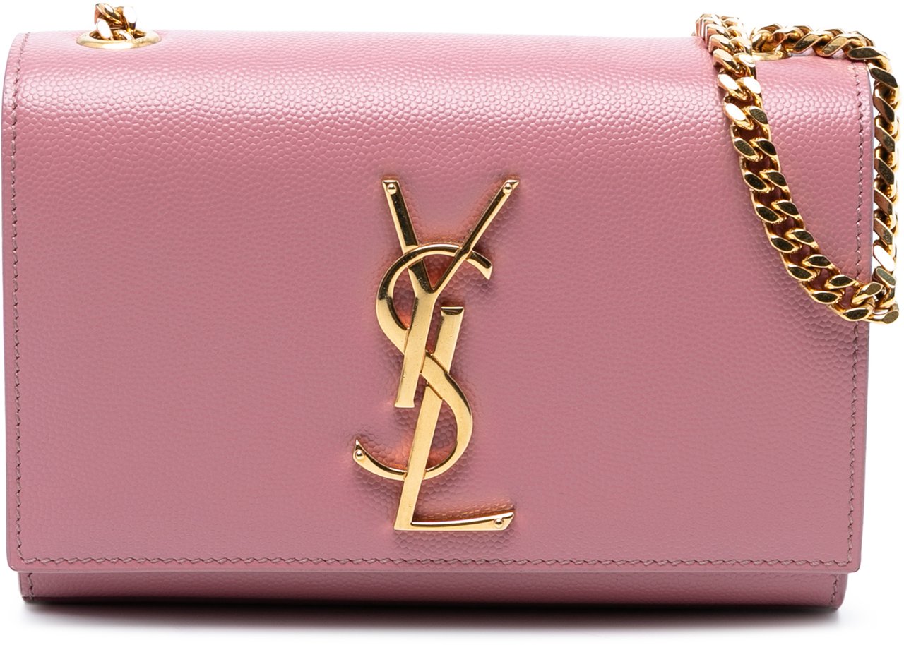 Saint Laurent Small Grain De Poudre Monogram Kate Crossbody Roze