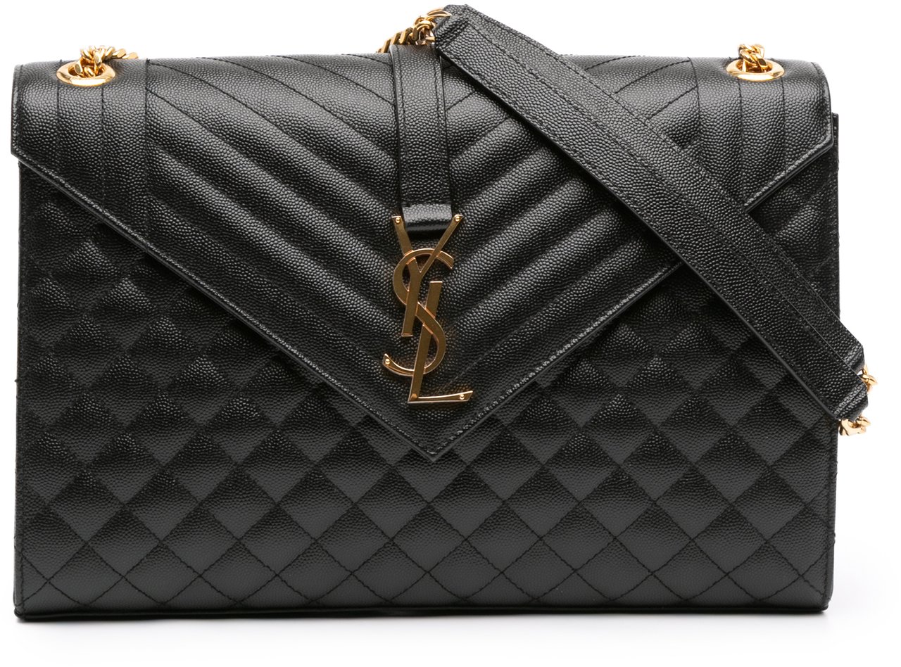 Saint Laurent Large Grain De Poudre Triquilt Monogram Envelope Bag Zwart