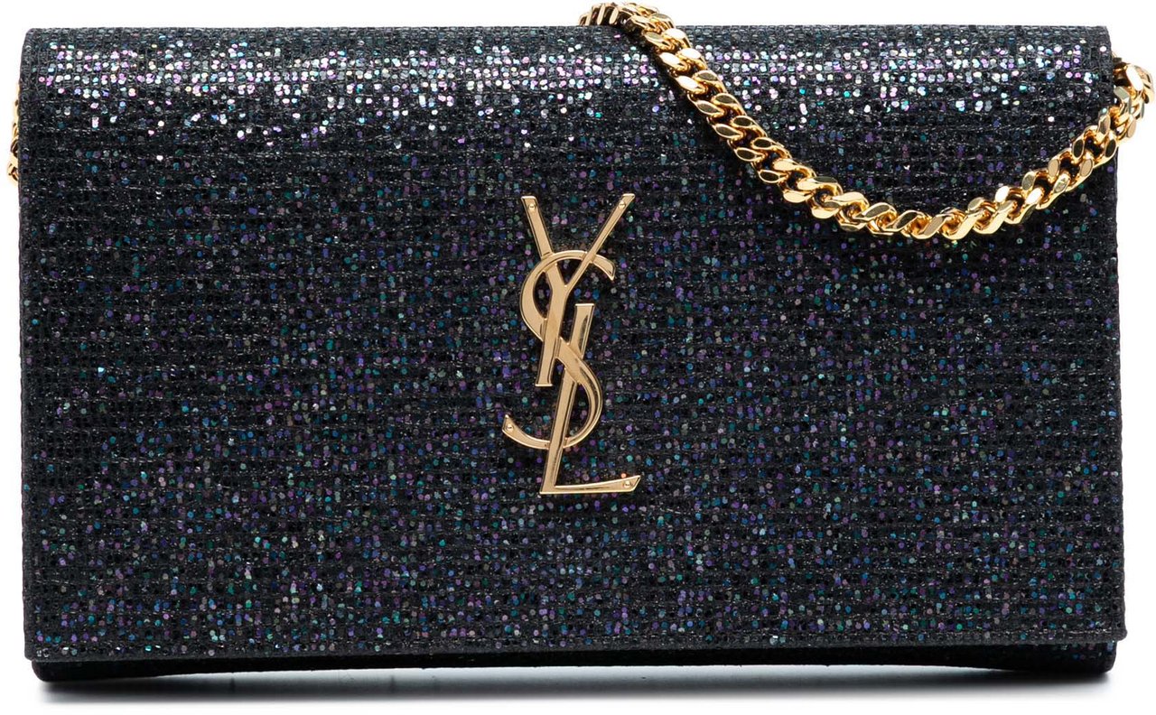 Saint Laurent Glitter Monogram Kate Wallet on Chain Zwart