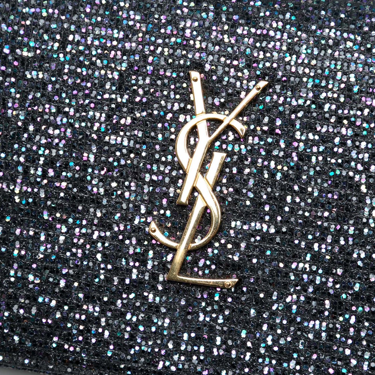 Saint Laurent Glitter Monogram Kate Wallet on Chain Zwart