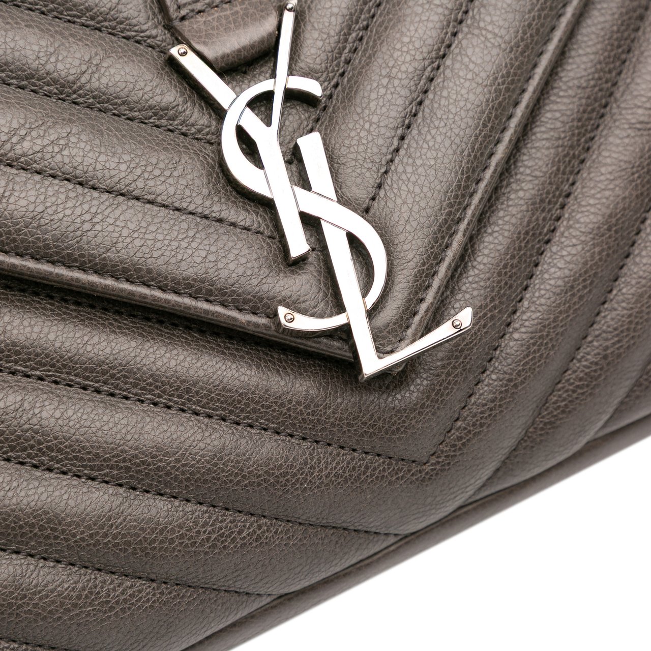 Saint Laurent Large Chevron Sheepskin Monogram College Bag Grijs