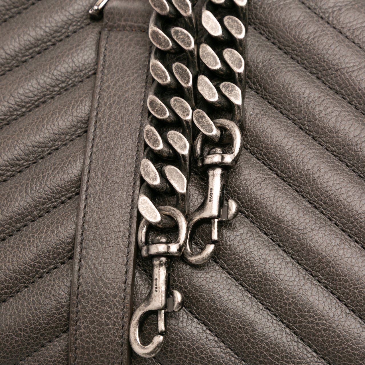 Saint Laurent Large Chevron Sheepskin Monogram College Bag Grijs