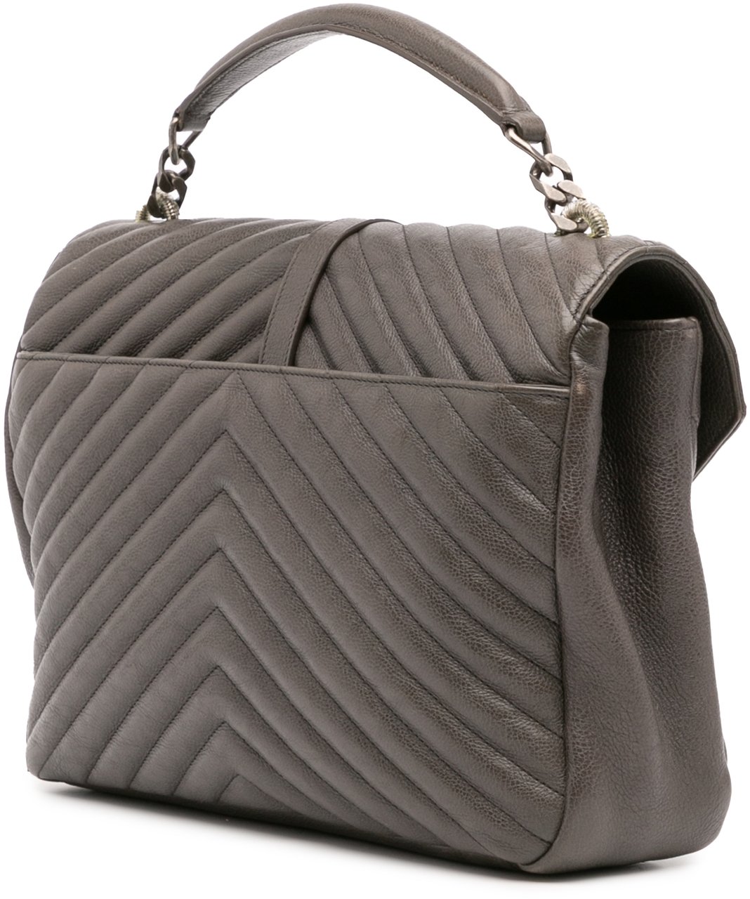 Saint Laurent Large Chevron Sheepskin Monogram College Bag Grijs