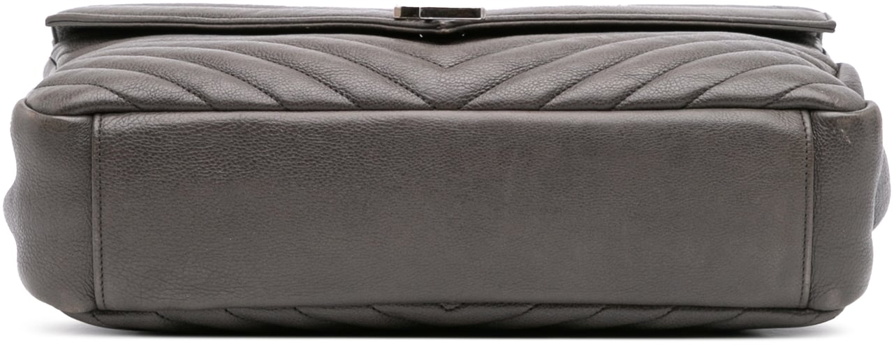 Saint Laurent Large Chevron Sheepskin Monogram College Bag Grijs
