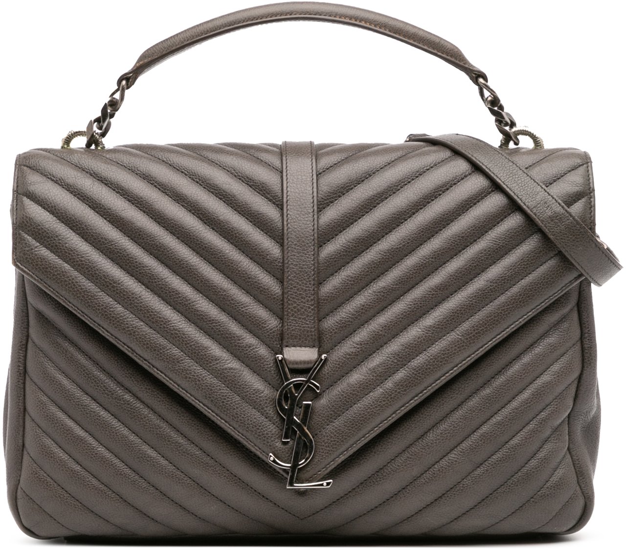 Saint Laurent Large Chevron Sheepskin Monogram College Bag Grijs
