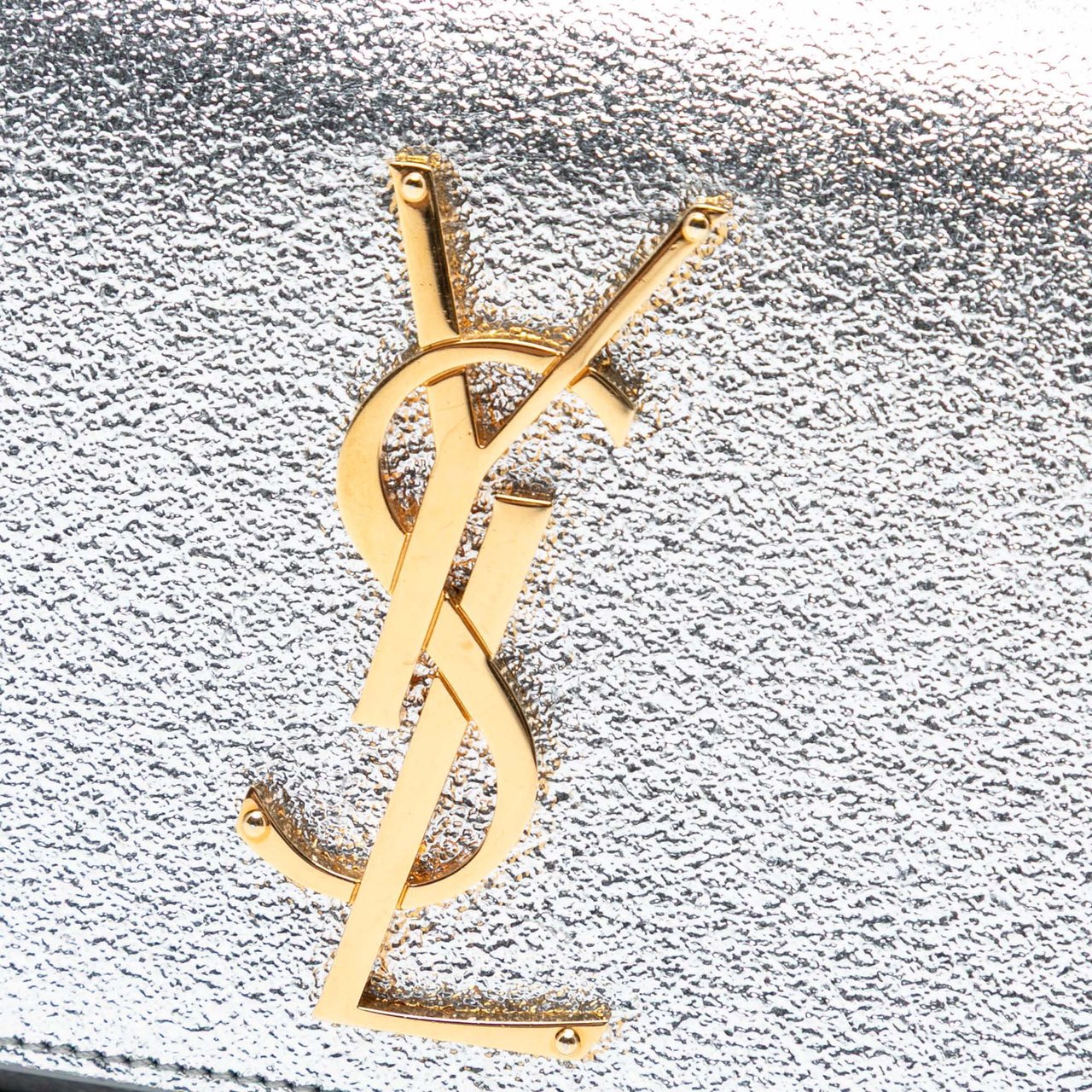 Saint Laurent Small Metallic Calfskin Classic Monogram Kate Crossbody Zilver