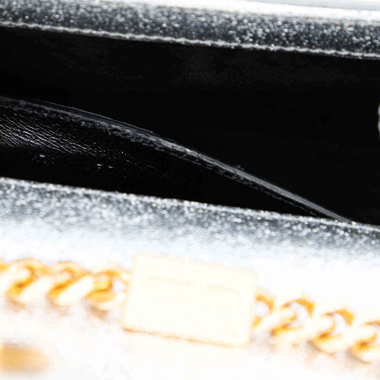 Saint Laurent Small Metallic Calfskin Classic Monogram Kate Crossbody Zilver