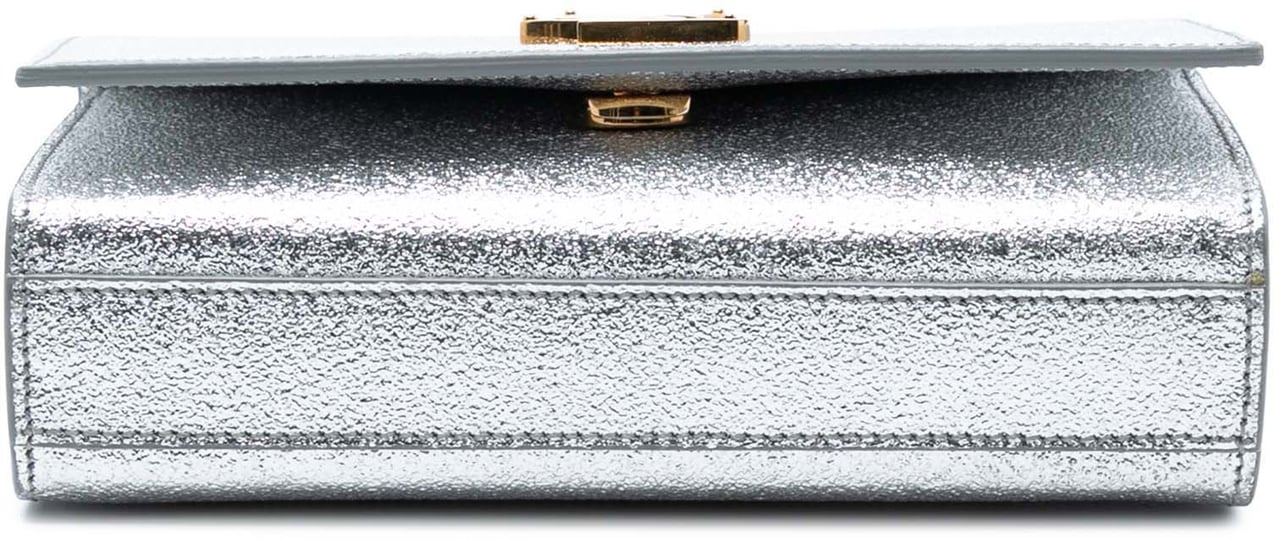 Saint Laurent Small Metallic Calfskin Classic Monogram Kate Crossbody Zilver