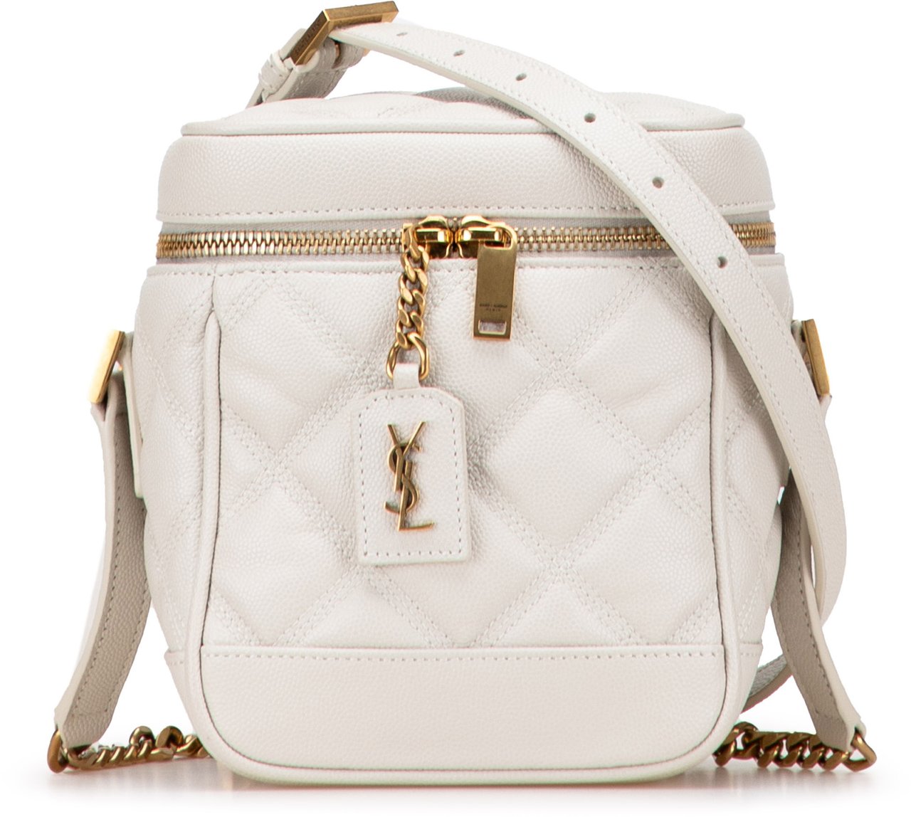 Saint Laurent Grain de Poudre Quilted 80's Vanity Bag Wit