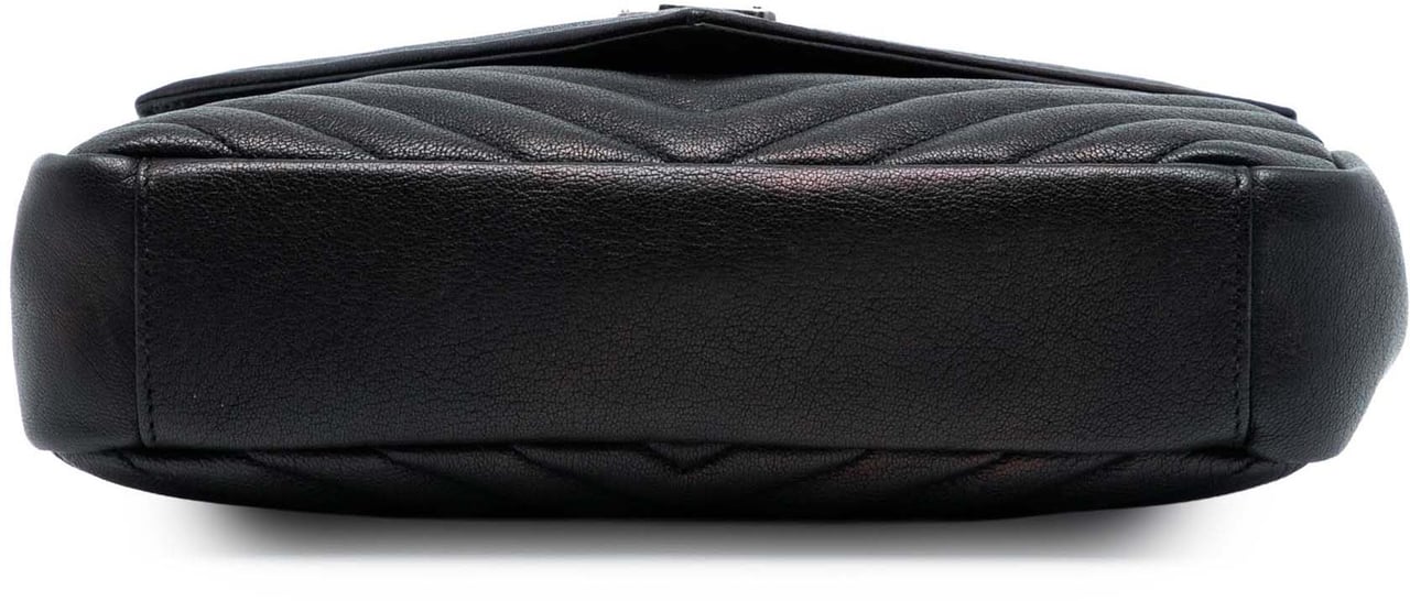 Saint Laurent Medium Chevron Sheepskin Monogram College Satchel Zwart