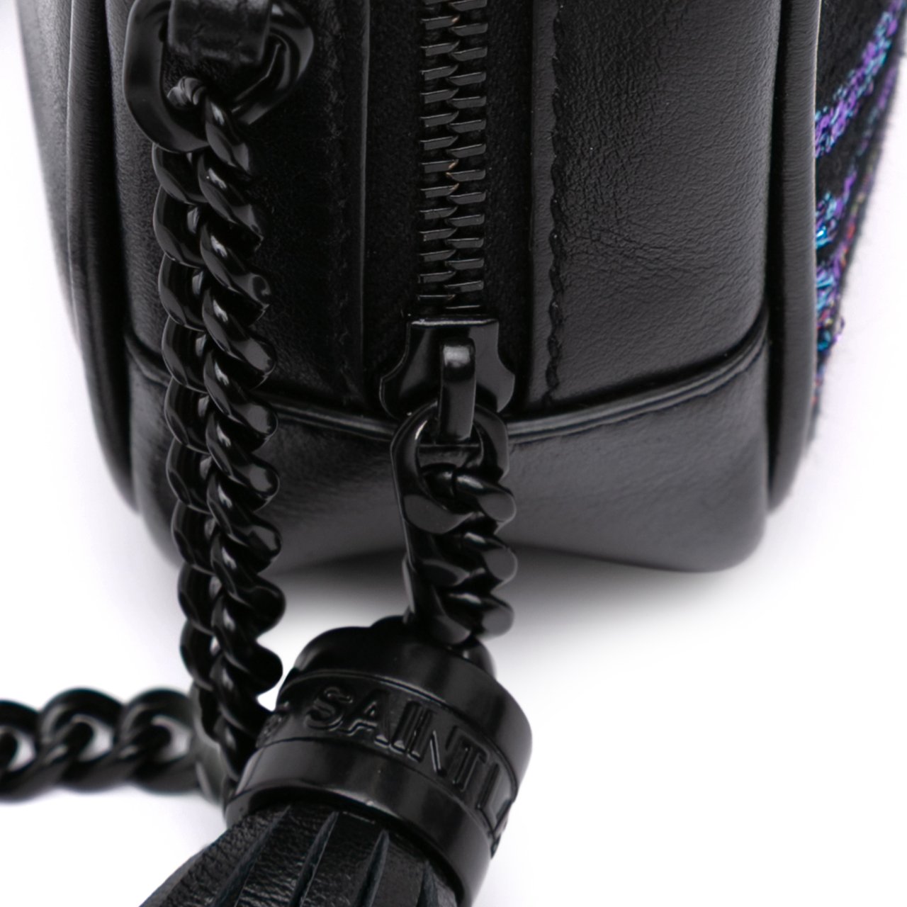 Saint Laurent Canvas Metallic Tiger Print Monogram Lou Camera Bag Zwart