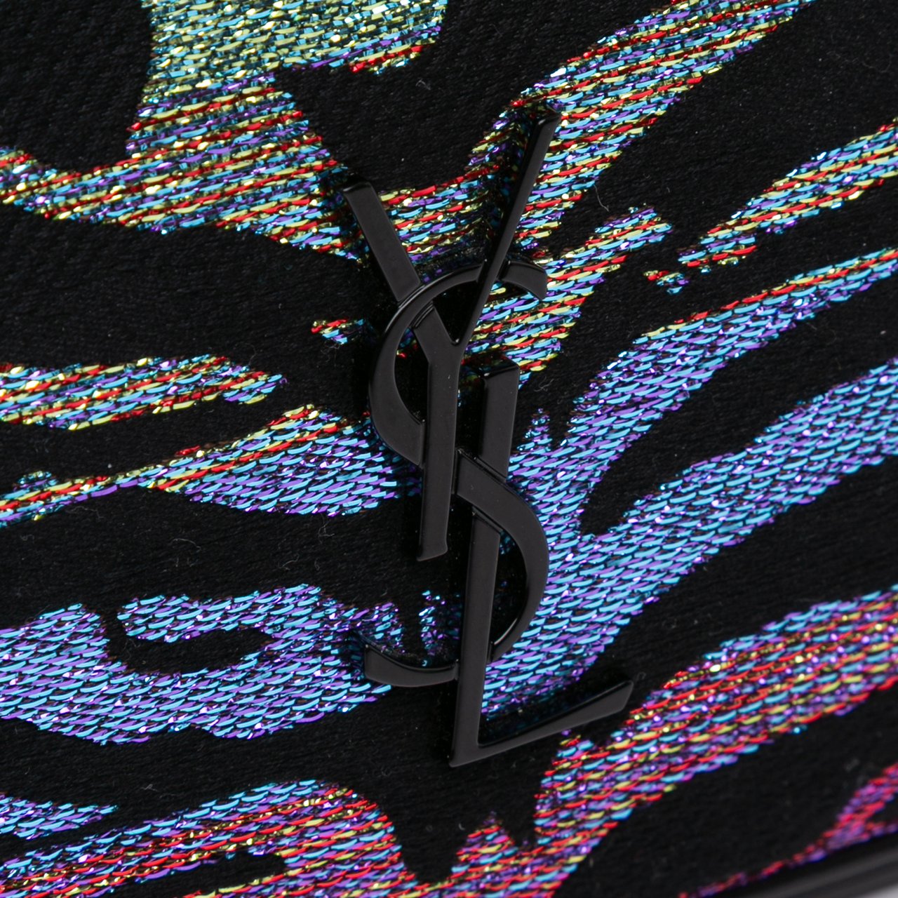 Saint Laurent Canvas Metallic Tiger Print Monogram Lou Camera Bag Zwart