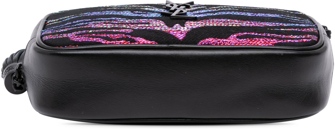 Saint Laurent Canvas Metallic Tiger Print Monogram Lou Camera Bag Zwart