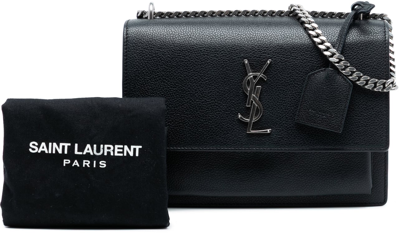Saint Laurent Medium Grained Calfskin Monogram Sunset Crossbody Zwart