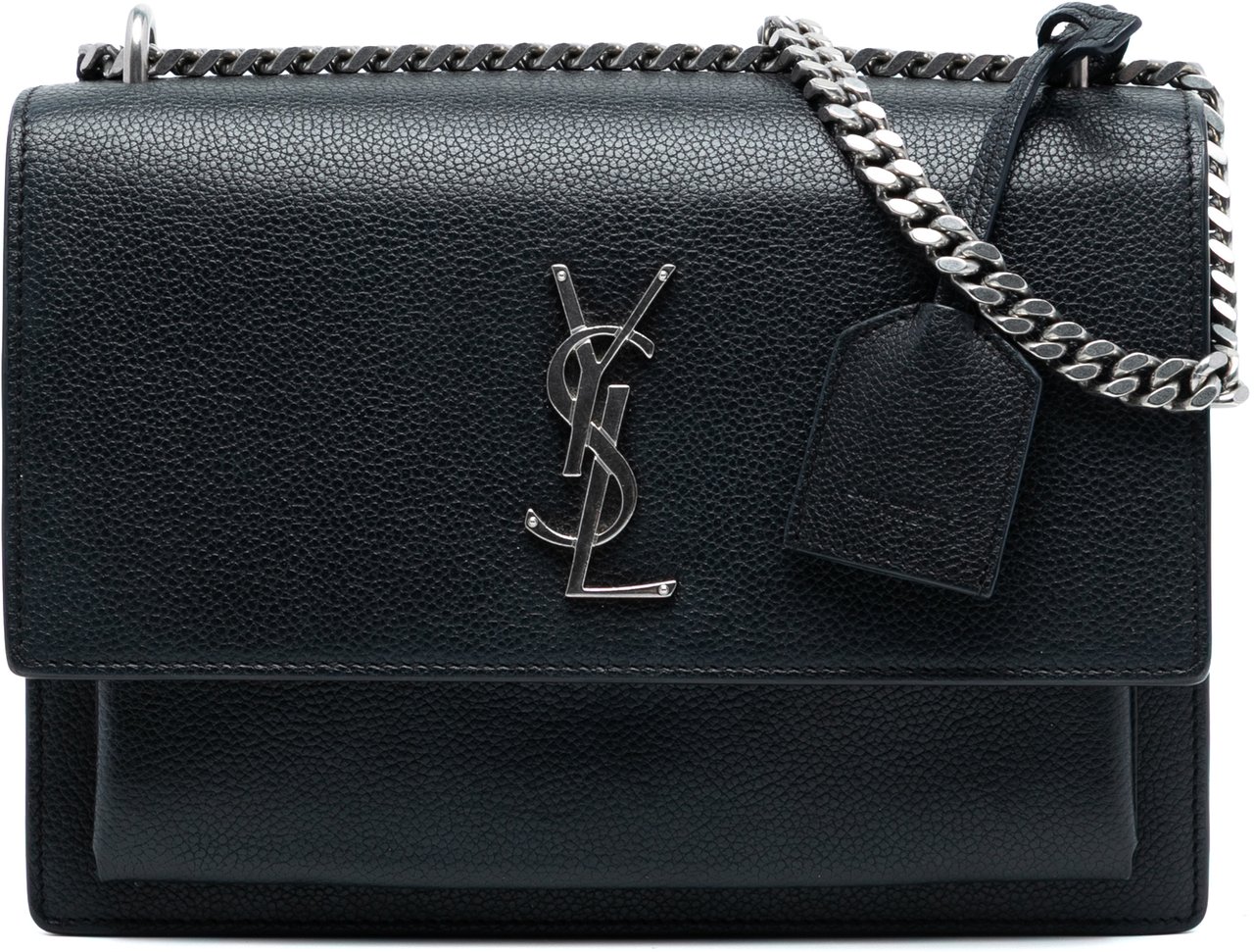 Saint Laurent Medium Grained Calfskin Monogram Sunset Crossbody Zwart