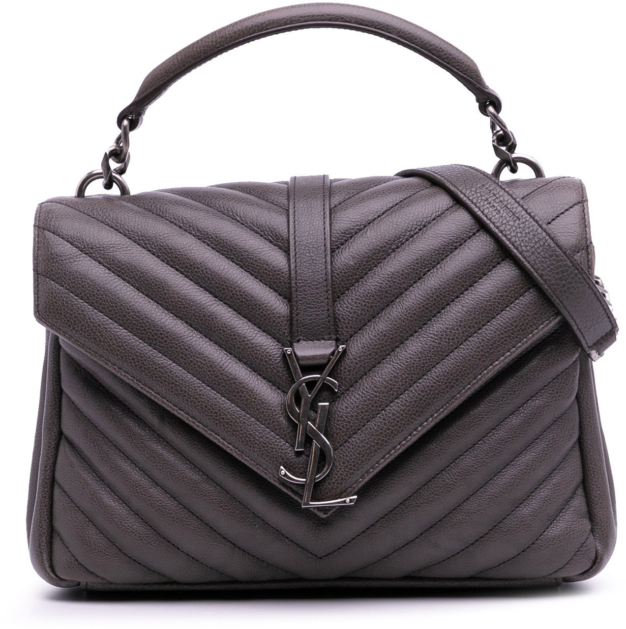 Saint Laurent Medium Quilted Chevron Sheepskin College Satchel Grijs