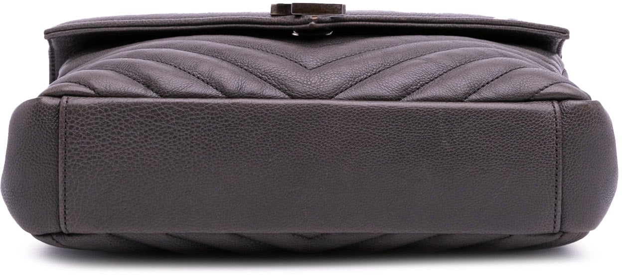 Saint Laurent Medium Quilted Chevron Sheepskin College Satchel Grijs