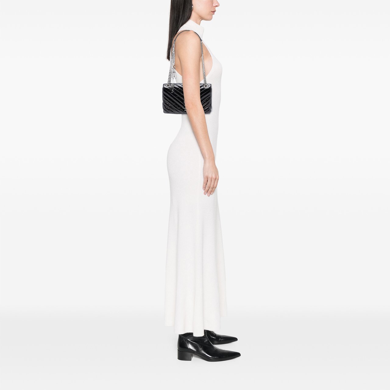 Saint Laurent Medium Crinkled Calfskin Punk Chain Bag Zwart