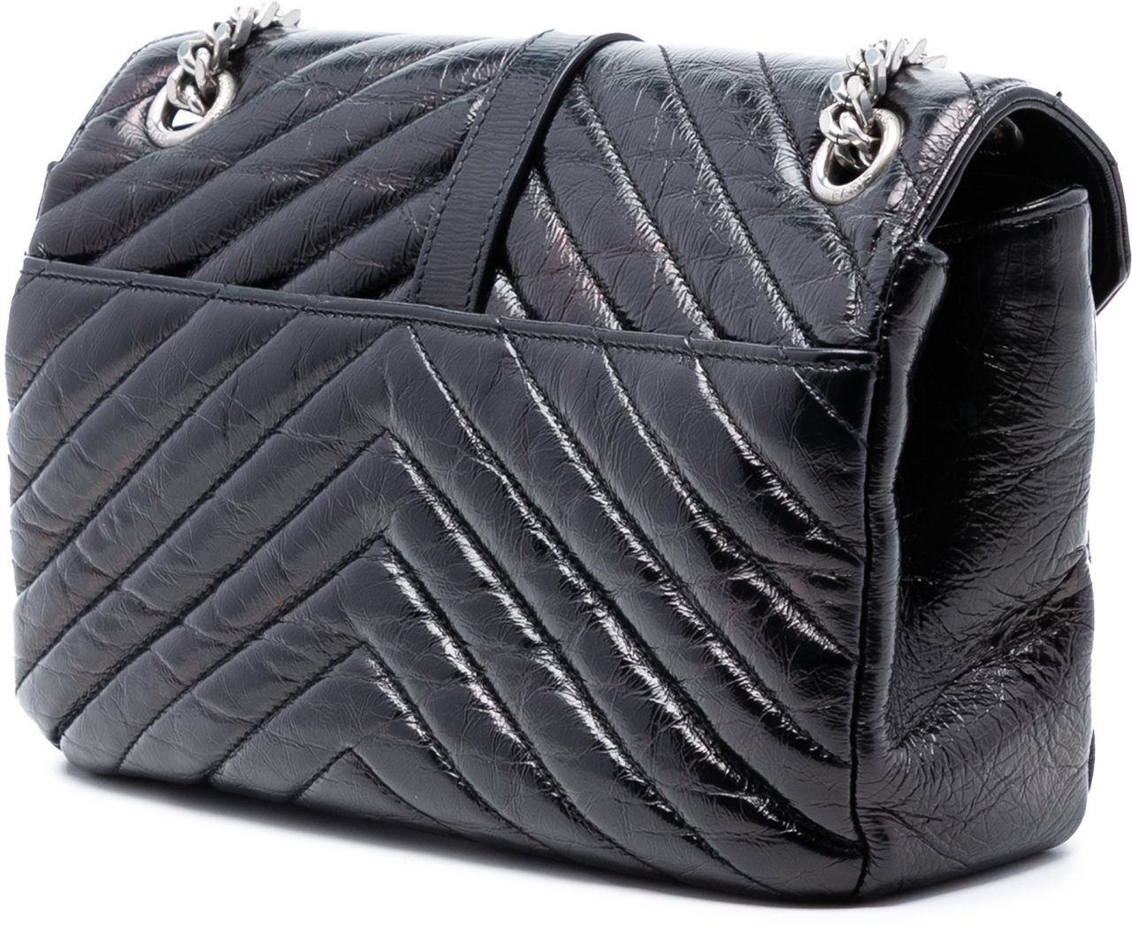 Saint Laurent Medium Crinkled Calfskin Punk Chain Bag Zwart