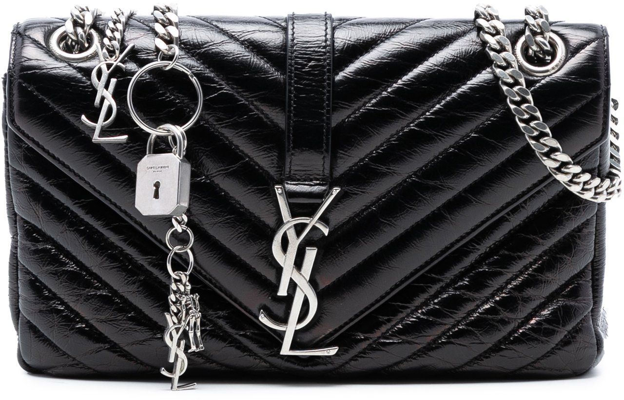 Saint Laurent Medium Crinkled Calfskin Punk Chain Bag Zwart