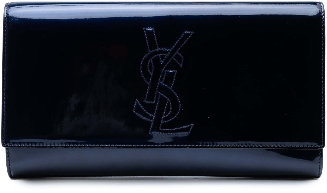 Saint Laurent Large Patent Belle De Jour Clutch Blauw