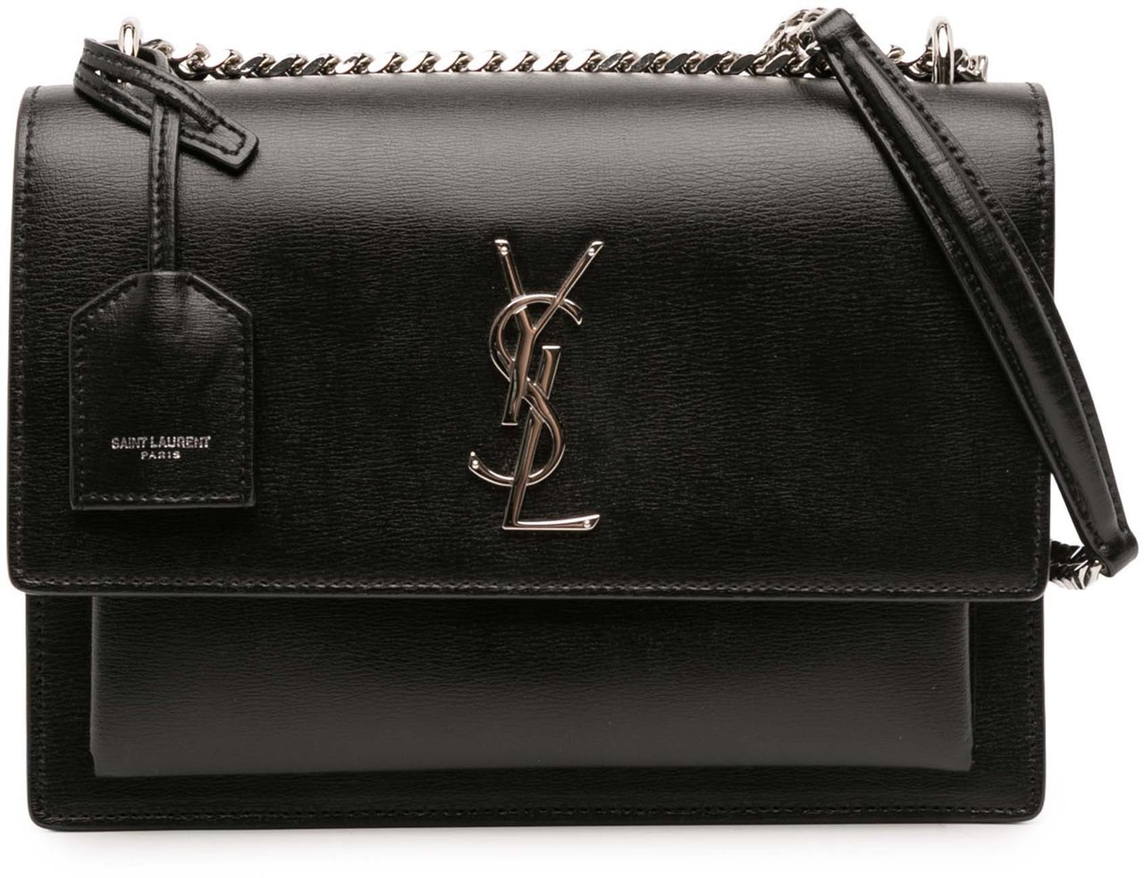 Saint Laurent Medium Leather Monogram Sunset Crossbody Zwart