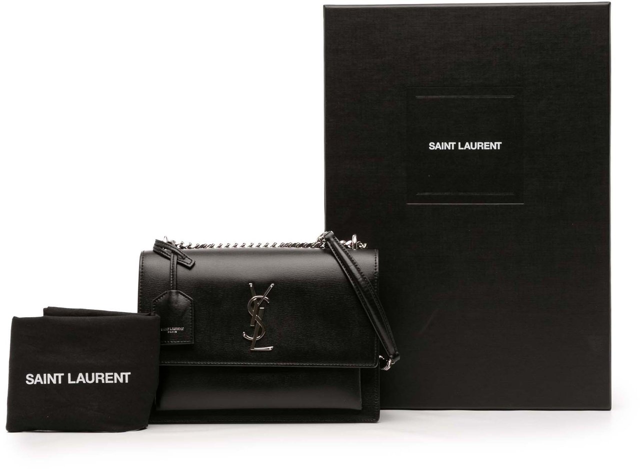 Saint Laurent Medium Leather Monogram Sunset Crossbody Zwart