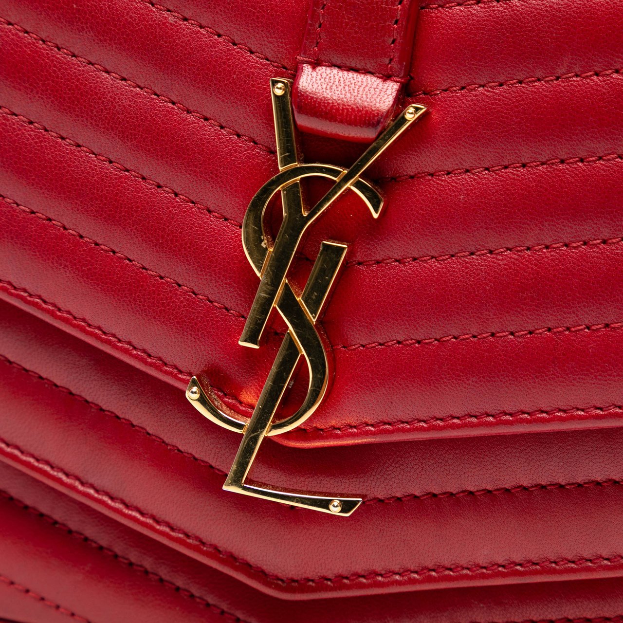 Saint Laurent Small Chevron Lambskin Monogram Sulpice Bag Rood