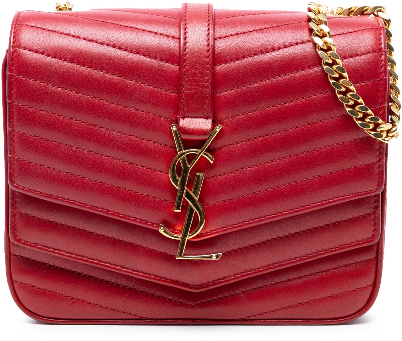 Saint Laurent Small Chevron Lambskin Monogram Sulpice Bag Rood