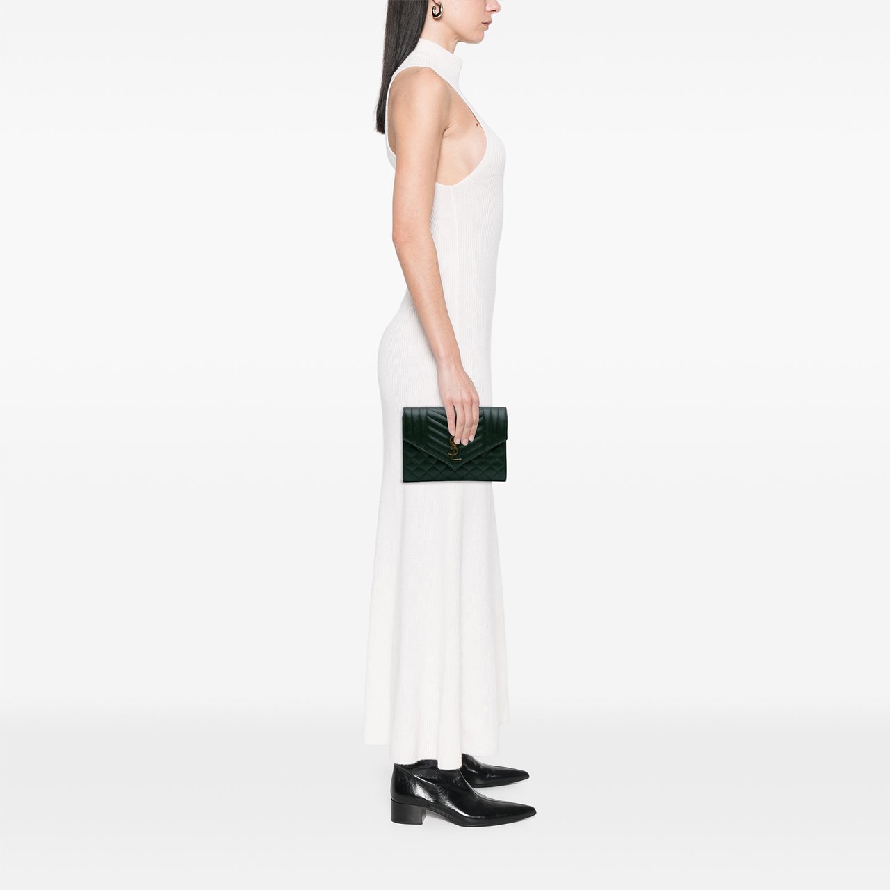Saint Laurent Grain De Poudre Triquilt Monogram Envelope Clutch Groen