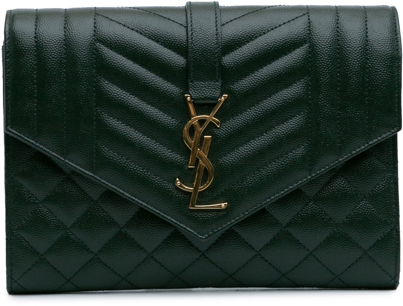 Saint Laurent Grain De Poudre Triquilt Monogram Envelope Clutch Groen