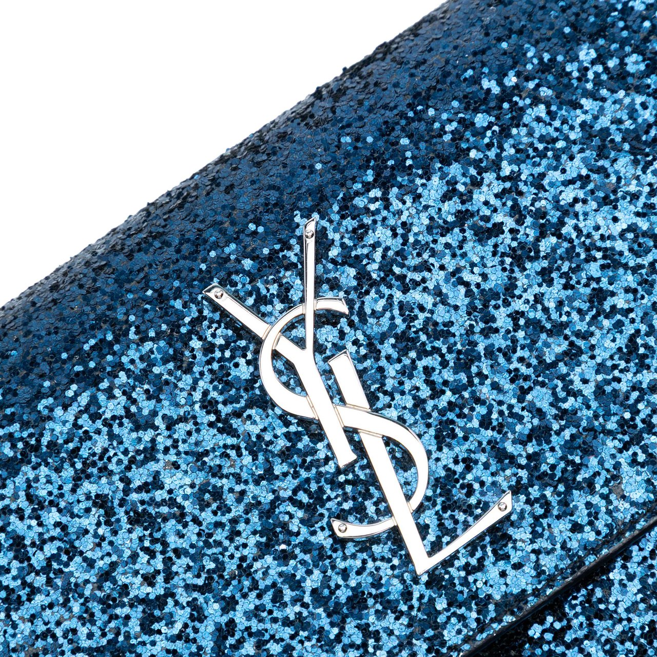 Saint Laurent Small Glittered Leather Monogram Sunset Crossbody Blauw