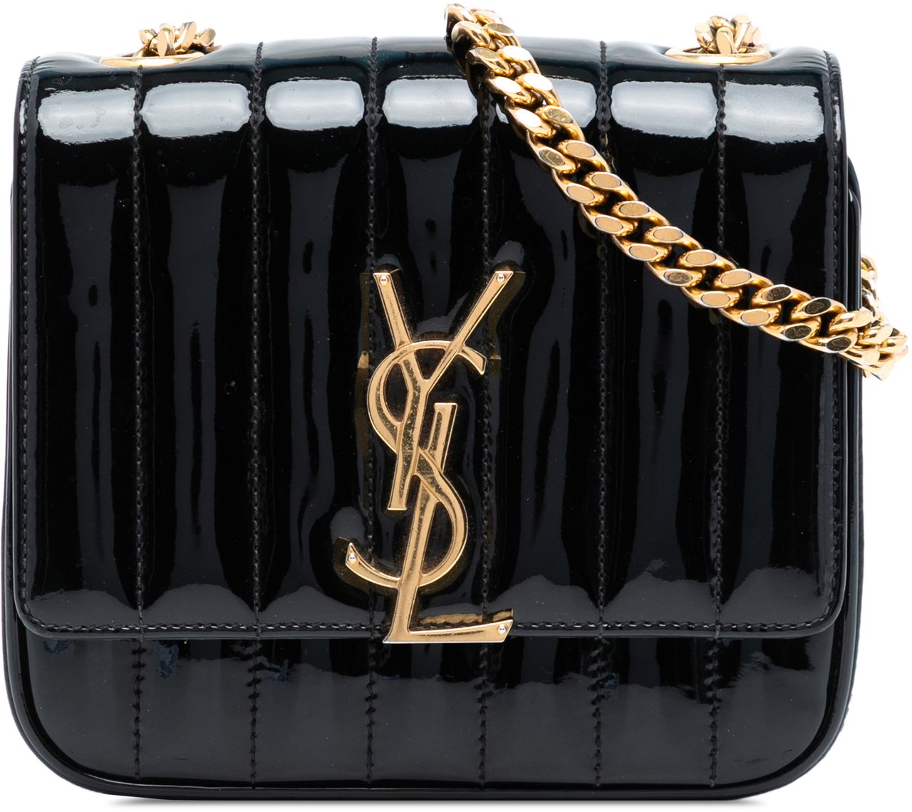 Saint Laurent Small Patent Monogram Vicky Chain Bag Zwart