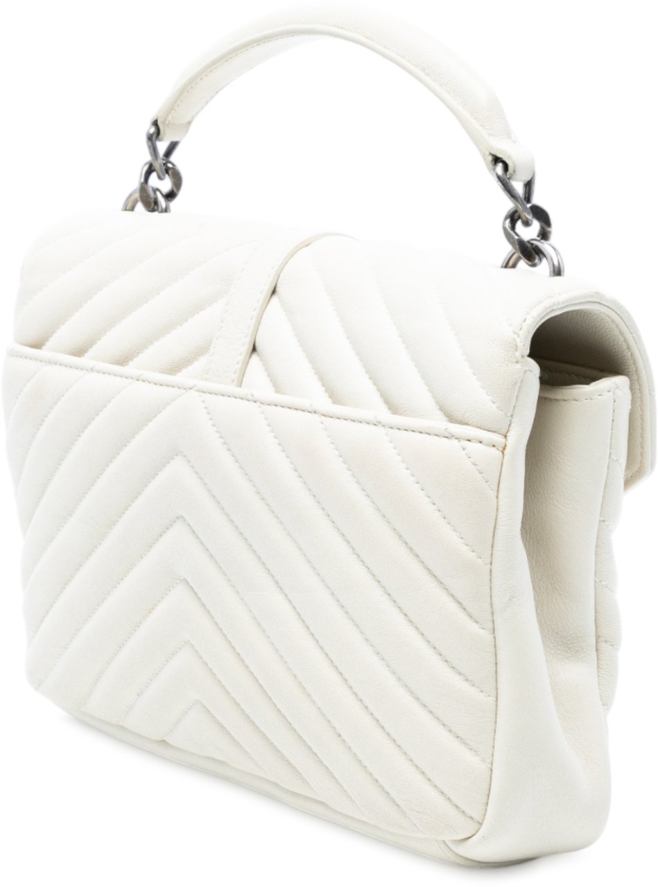 Saint Laurent Medium Chevron Sheepskin Monogram College Satchel Wit