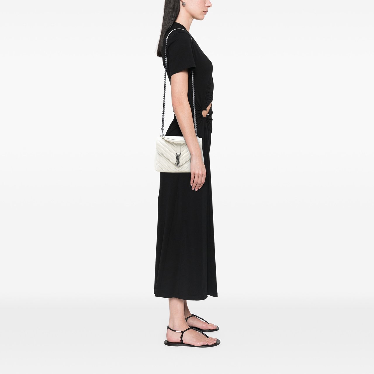 Saint Laurent Medium Chevron Sheepskin Monogram College Satchel Wit