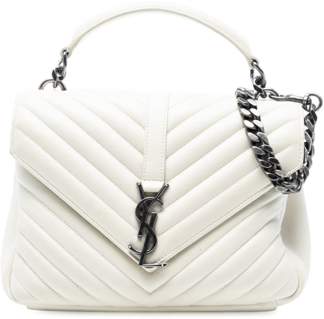 Saint Laurent Medium Chevron Sheepskin Monogram College Satchel Wit